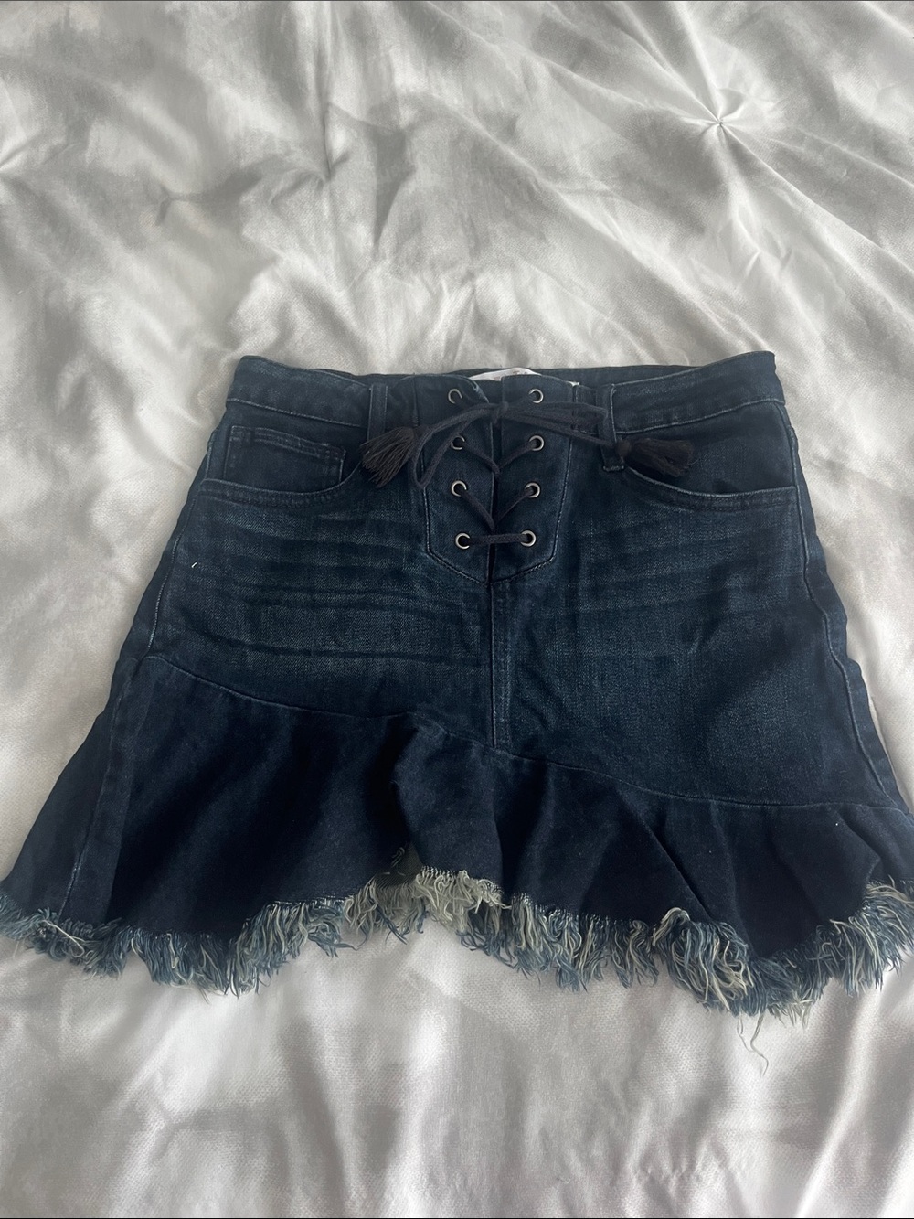 Jean Lace-Up Ruffle Mini Skirt
